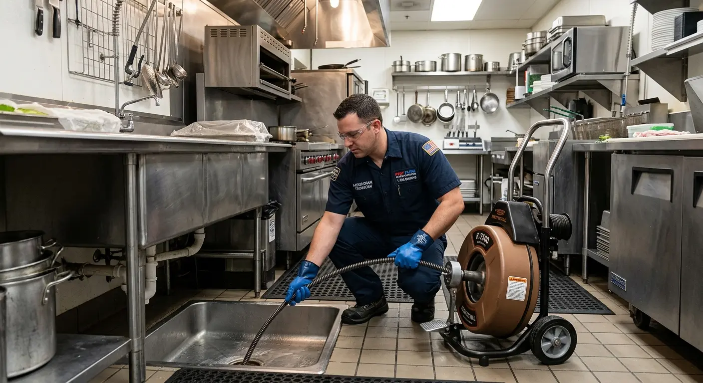 Commercial drain cleaning service in a restaurant kitchen in Lewisburg