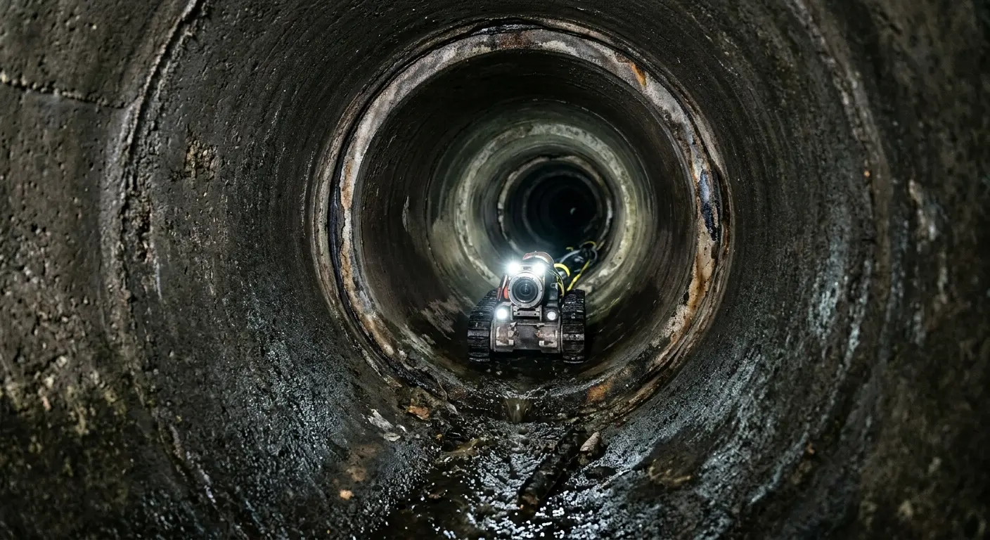 Robotic sewer camera inspecting pipe interior for Drain Snake Service in Lewisburg