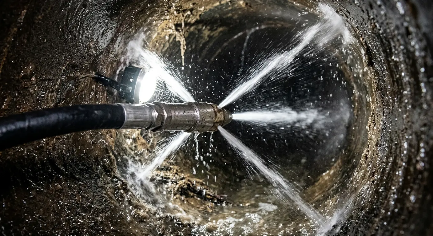 High-pressure hydro jetting nozzle cleaning sewer pipe for Storm Drain Cleaning in Lewisburg